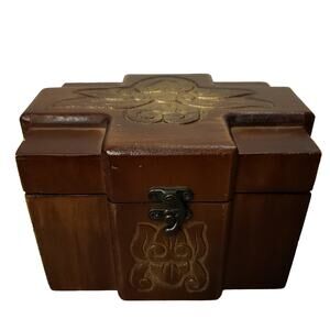 Wooden Engraved Jewelry Trinket Keepsake Storage Box PSI TPC No. 2 Brown